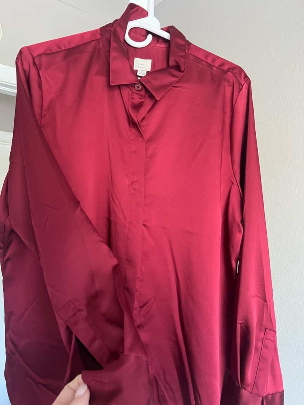 a new day Satin Dress Shirt in Deep Burgundy